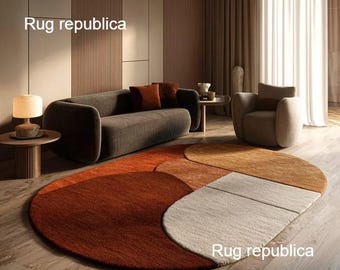 Modern Embossed Abstract Design Rust, Terracotta & Gold Hand Tufted Wool Area Rug - Luxury Textured Rug for Living Room,Bedroom