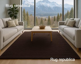 Dark Brown Solid Hand-Tufted New Zealand Wool Rug Thick Plush Pile for Living Room, Bedroom-Minimalist Modern Earth Tone Rug