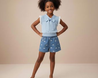 Shorts vaqueros con lazo, pantalones de verano de talle alto, estilo casual urbano.