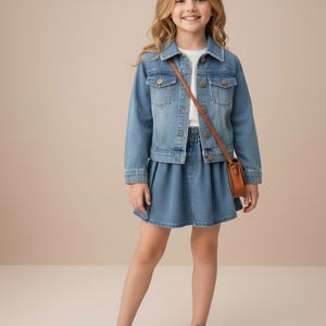 Kleinkind Mädchen Denim Jacke und Rock Set mit Mini Tasche, Lässige Herbst Outfit