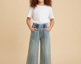 Adorable Kids' Denim Culottes | Light Blue High-Waisted Shorts with Frayed Hem | Comfy & Stylish for Summer