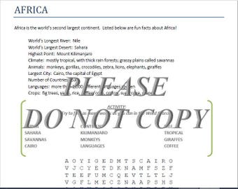 Africa Homeschool Elementary Classroom Printable Worksheet
