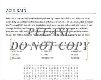 Acid Rain Science Word Search Homeschool Elementary Classroom Printable Worksheet