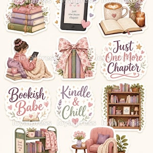 Set di adesivi a tema libri, decalcomanie per lettori Kindle, illustrazioni accoglienti per biblioteche.