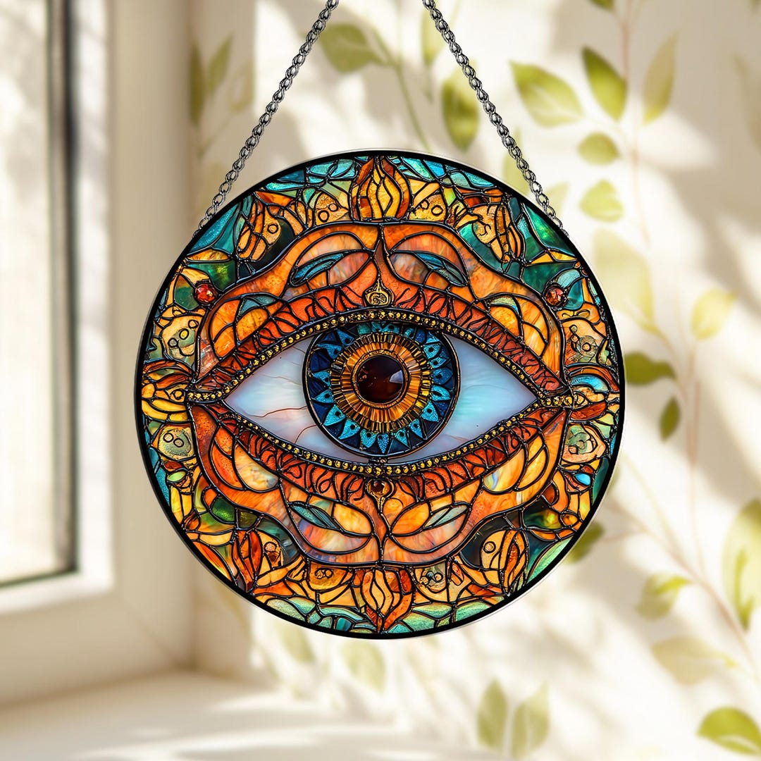 Stained Glass Evil Eye Mandala Window Hanging Decoration Boho Mystical ...