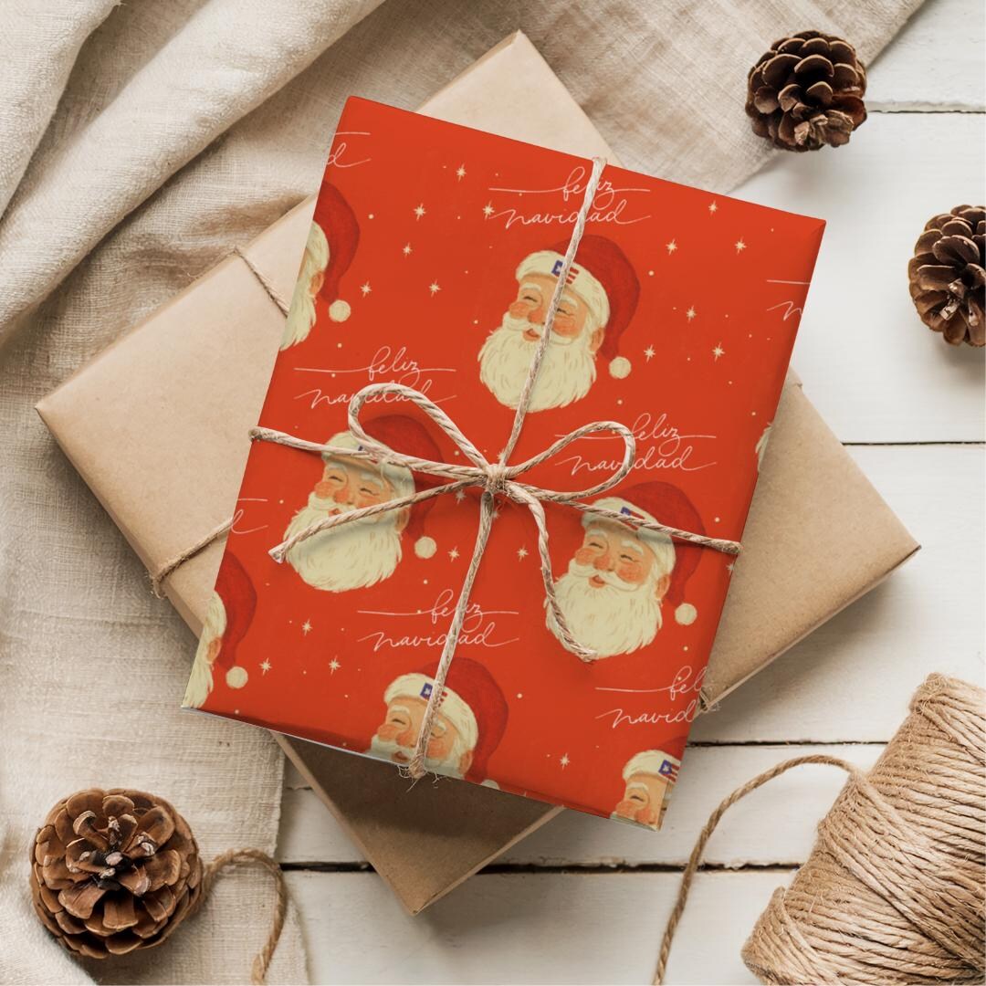 Puerto Rican Santa Christmas Wrapping Paper: Feliz Navidad Gift Wrap ...