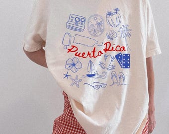 Puerto Rico T-Shirt | Puerto Rican Heritage Graphic Tee, Island Doodle Shirt, Unisex Front Print Top