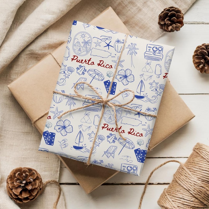 Puerto Rico Gift Wrap: Blue Boricua Wrapping Paper, Caribbean Island ...