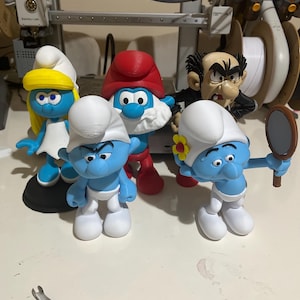 Smurfs 3D Printed Figure Set | Papa Smurf, Smurfette, Gargamel, Brainy & Vanity | Handmade PLA Collectibles