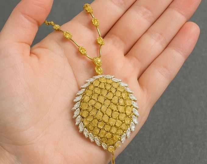 Featured listing image: Extra Large 26.99ct White & Fancy Yellow Diamond Necklace | 18K Two Tone Gold Statement Pendant | Luxury Fine Jewelry Gift for Her Jewelry