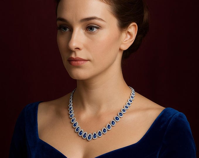 Featured listing image: Natural Tanzanite & Handmade Diamond Wedding Necklace 28.52 Ct SI/H | 18K Solid White Gold Bridal Jewelry | December Birthstone Gift for Her