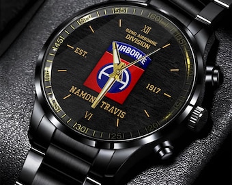 Montre tendance noire 82nd Airborne, nom personnalisé, montre militaire américaine, montres pour soldats, meilleures montres militaires - Montre en acier inoxydable