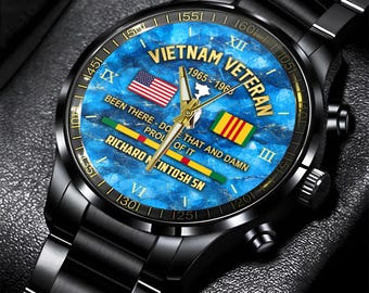 Custom Name Time Us Navy Vietnam Veteran Watch, Military Watch, Military Watches For Men, Fathers Watches Stainless Steel