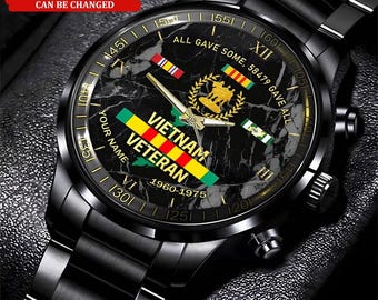 Personalized Name Time All Gave Some Gave All Vietnam Veteran Watch, Military Watch, Military Watches, Fathers Watches Stainless Steel