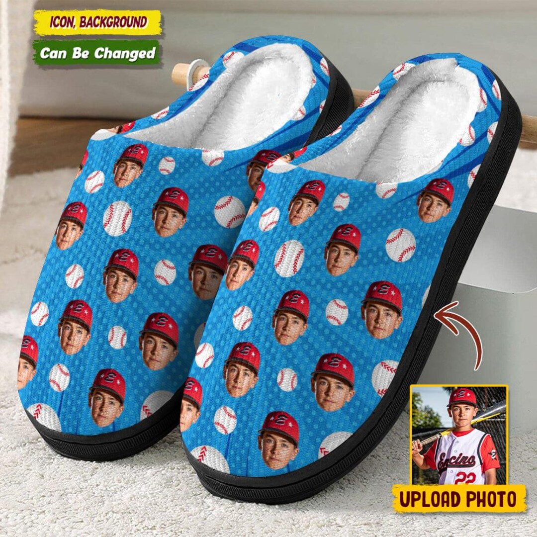 Custom Photo Baseball Softball Plush Slippers - Family Custom Fluffy ...