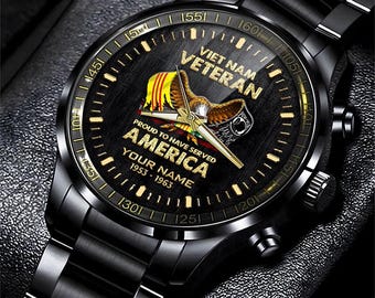 Custom Name Time Proud To Have Served America Vietnam Veteran Business Watch, Military Watch, Military Watches For Men, Fathers Watches
