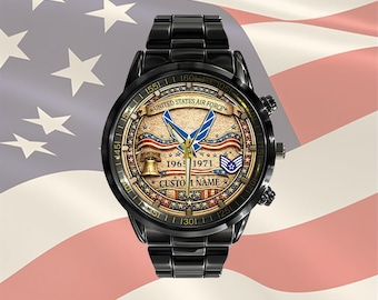 Fuerza Aérea de EE. UU., Sargento Mayor de la Fuerza Aérea E 7 – Armada de EE. UU., Sirvió con orgullo, Relojes de la Fuerza Aérea de EE. UU. para hombre, Reloj de acero inoxidable negro