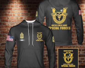 Sudadera con capucha 3D de sargento mayor del Comando de Fuerzas Especiales del Ejército de EE. UU. con nombre personalizado - Jersey - Chaqueta color opcional - Estampados 3D por todas partes