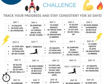 30-Day Full Body Workout Challenge Printable | Fitness Planner (PDF) (Digital Download)