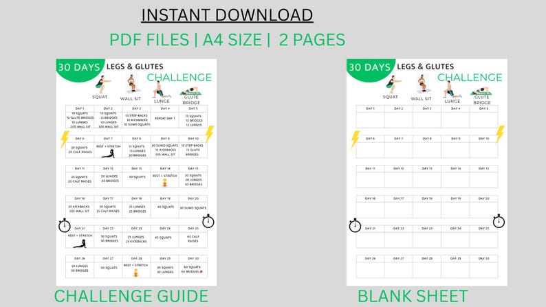 30-day Legs & Glutes Home Workout Challenge (PDF Planner) - Etsy UK