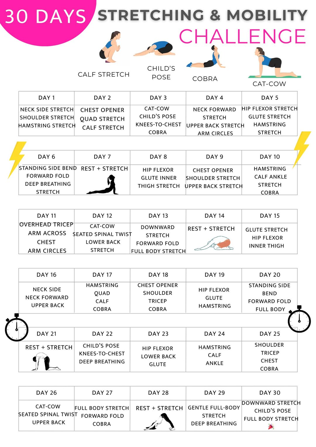30-day Stretching Challenge | Printable Fitness Planner (digital ...