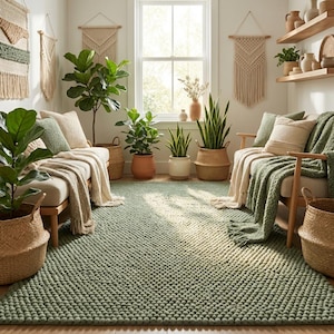 Cozy chunky wool area rug made from natural wool, soft textured rug ideal for bedroom or reading nook