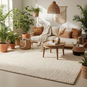 Chunky handwoven wool rug ideal for living room, bedroom, or nursery floor décor