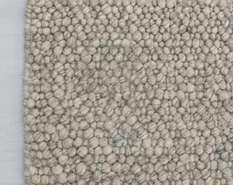 Chunky Wool Loop Rug, Textured Neutral Wool Area Rug, Handmade Pebble Carpet, Cozy Farmhouse Decor, Natural Wool Mat, Scandinavian Style