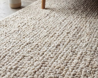 Grof wollen vloerkleed Handgemaakt neutraal vloerkleed dik wollen tapijt met textuur Gezellig minimalistisch woonkamerdecor Vloerkleed natuurlijke vezels