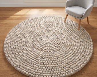 Tapis rond fait main en feutrine de laine, tapis rond effet galets, décoration scandinave neutre pour chambre d'enfant