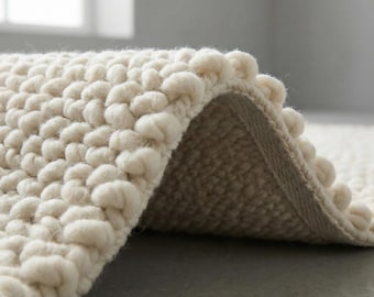 Handwoven Chunky Wool Rug, Neutral Scandinavian Decor