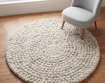 Chunky Wool Rug Round, Handmade Pebble Wool Rug, Thick Neutral Scandinavian Area Rug, Cozy Nursery Decor