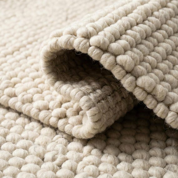 Handwoven Wool Rug, Chunky Loop Pile Area Rug, Neutral Ivory Wool Carpet, Scandinavian Minimalist Rug, Modern Cozy Living Room Floor Decor