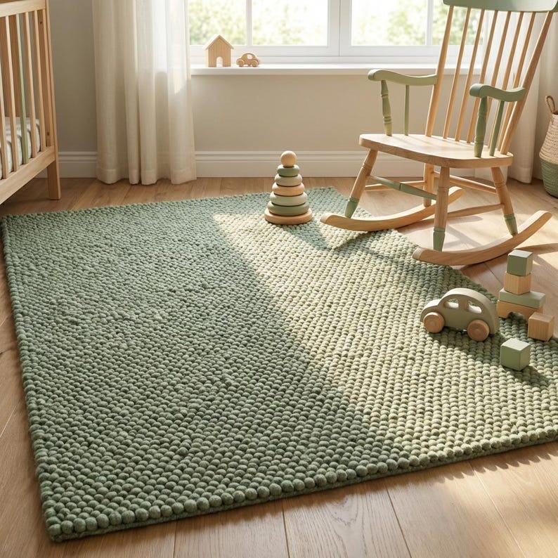 Minimalist chunky wool rug with braided knit design, sustainable wool home decor for Scandinavian interiors