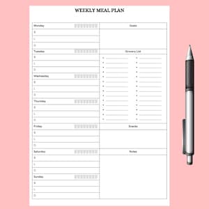 Afdrukbare weekplanner | Boodschappenlijst, 7-dagenmenu (pdf)