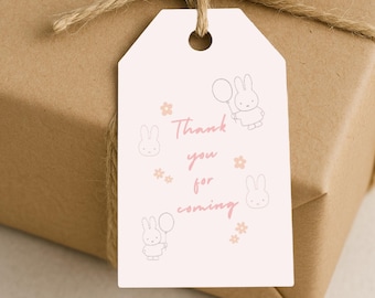 Miffy Pink Birthday Thank You Tags | Printable Party Favor Labels | Kids Birthday Digital Download