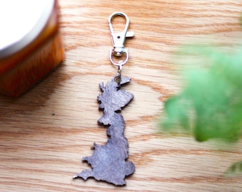 Handmade Basswood Great Britain Map Keyring – Island Travel Gift