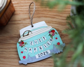 Personalized Just Married Bauble - Hand Painted Wedding Ornament