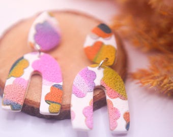 Colorful Arch Polymer Clay Earrings, Textured Abstract Dangle Earrings, Pastel Geometric Statement Jewelry, Unique Gift for Her