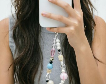Cinturino da polso per cellulare con perle rosa, ciondolo per cellulare con perline, cinturino per cellulare da damigella d'onore, elegante cordino corto per cellulare, regalo per lei