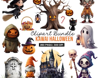 Kawaii Halloween Clipart Bundle | 350 PNG Graphics (Digital Download)