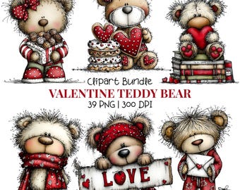 Valentine Teddy Bear Clipart: Whimsical Love Illustrations (Digital Download - 39 PNGs)