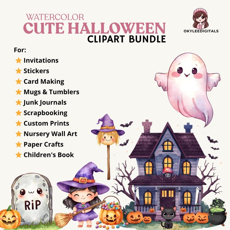 Watercolor Halloween Clipart Bundle | Kawaii Spooky Pngs (digital ...