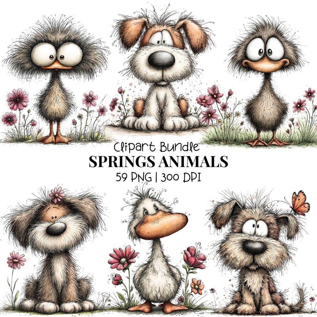 Spring Animals Clipart: Whimsical Floral Animal Illustration Set ...