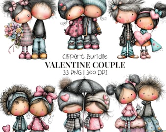 Valentine Couple Clipart Whimsical Love PNG Bundle Digital Download 33 PNGs