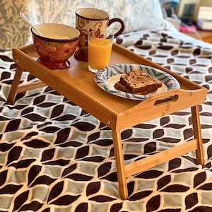 Bamboo Lap Tray, Wooden Breakfast Serving Bed Table With Folding Legs