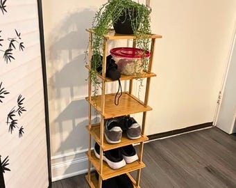 Bamboo Wood Shoe Rack, 6 Tier Vertical Tall Narrow Shelf Storage Organizer