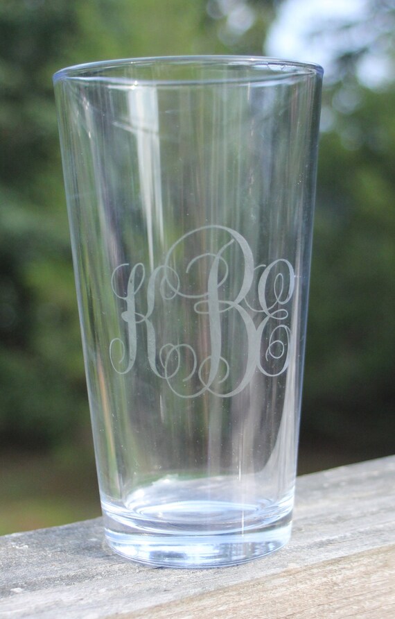 Items similar to Etched glass tumbler or beer glass with monogram. Great wedding gift or for any