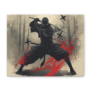 Ninja Art Canvas, Warrior Wall Decor, Ninja Themed Gift, Gamer Room Art, Martial Arts Home Accent, Unique Gift for Him