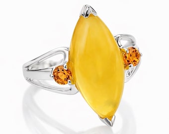 Honey Opal Marquise Ring – Sterling Silver Ring with Citrine Accents